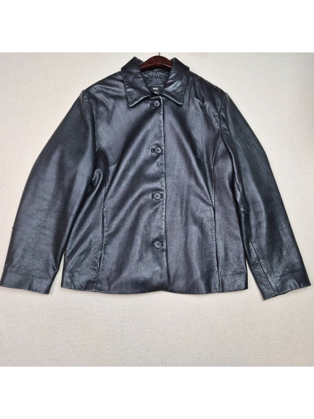 Mossimo Mens Black Soft Leather Coaches Trucker Button Up Jacket Y2K VTG Sz L